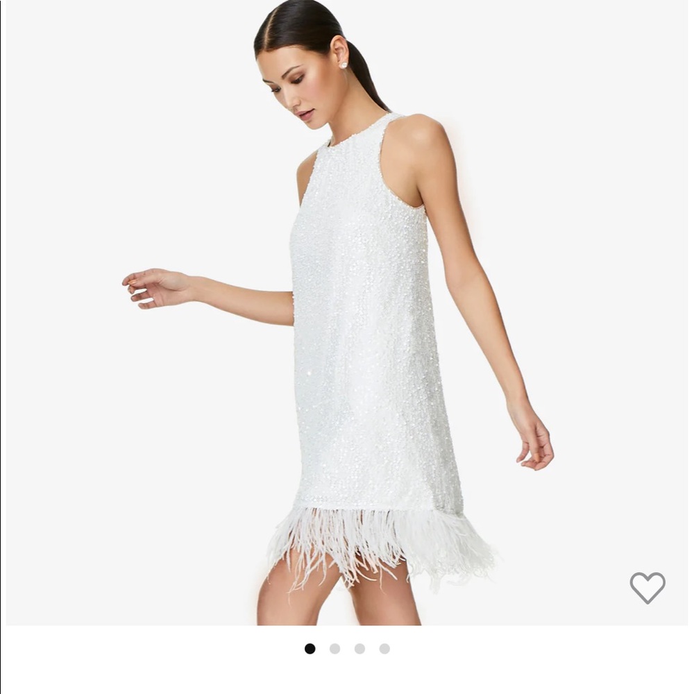Aiden Mattox size 0 HAND-SEQUINED TRAPEZE HALTER DRESS WITH FEATHER TRIM
